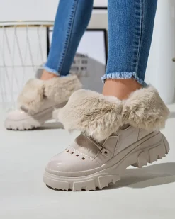 Śniegowce^Royalfashion Beżowe damskie sznurowane buty a'la śniegowce Fentes beżowy