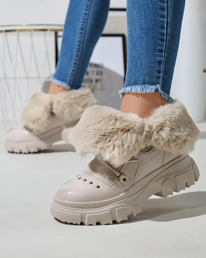 Śniegowce^Royalfashion Beżowe damskie sznurowane buty a'la śniegowce Fentes beżowy