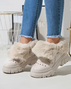 Śniegowce^Royalfashion Beżowe damskie sznurowane buty a'la śniegowce Fentes beżowy