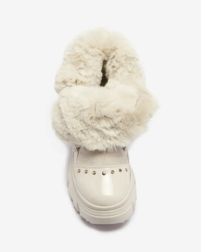 Śniegowce^Royalfashion Beżowe damskie sznurowane buty a'la śniegowce Fentes beżowy