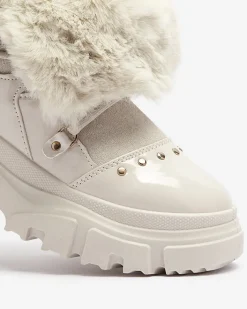 Śniegowce^Royalfashion Beżowe damskie sznurowane buty a'la śniegowce Fentes beżowy