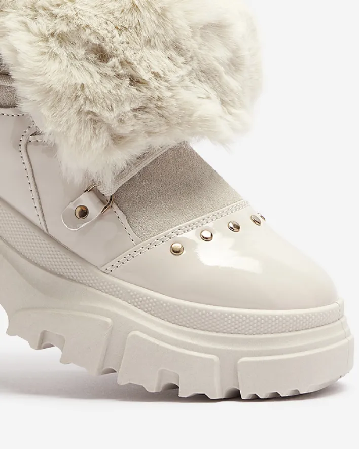 Śniegowce^Royalfashion Beżowe damskie sznurowane buty a'la śniegowce Fentes beżowy