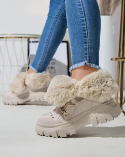 Śniegowce^Royalfashion Beżowe damskie sznurowane buty a'la śniegowce Fentes beżowy