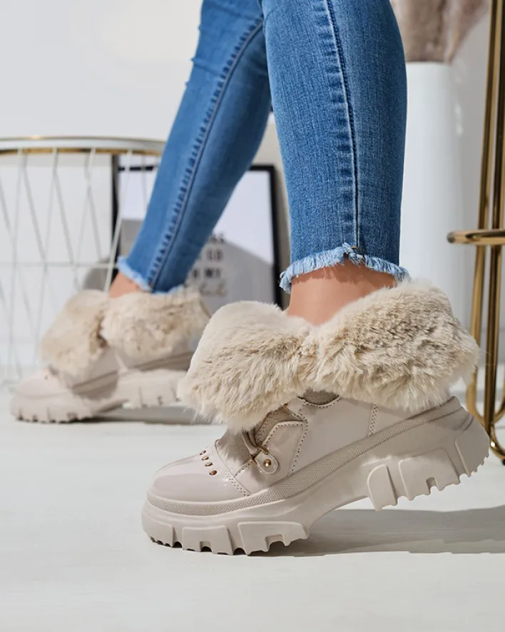 Śniegowce^Royalfashion Beżowe damskie sznurowane buty a'la śniegowce Fentes beżowy