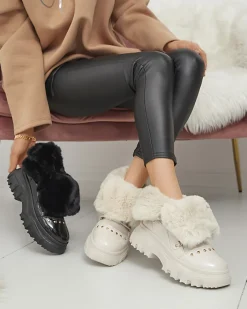 Śniegowce^Royalfashion Beżowe damskie sznurowane buty a'la śniegowce Fentes beżowy