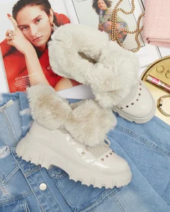 Śniegowce^Royalfashion Beżowe damskie sznurowane buty a'la śniegowce Fentes beżowy