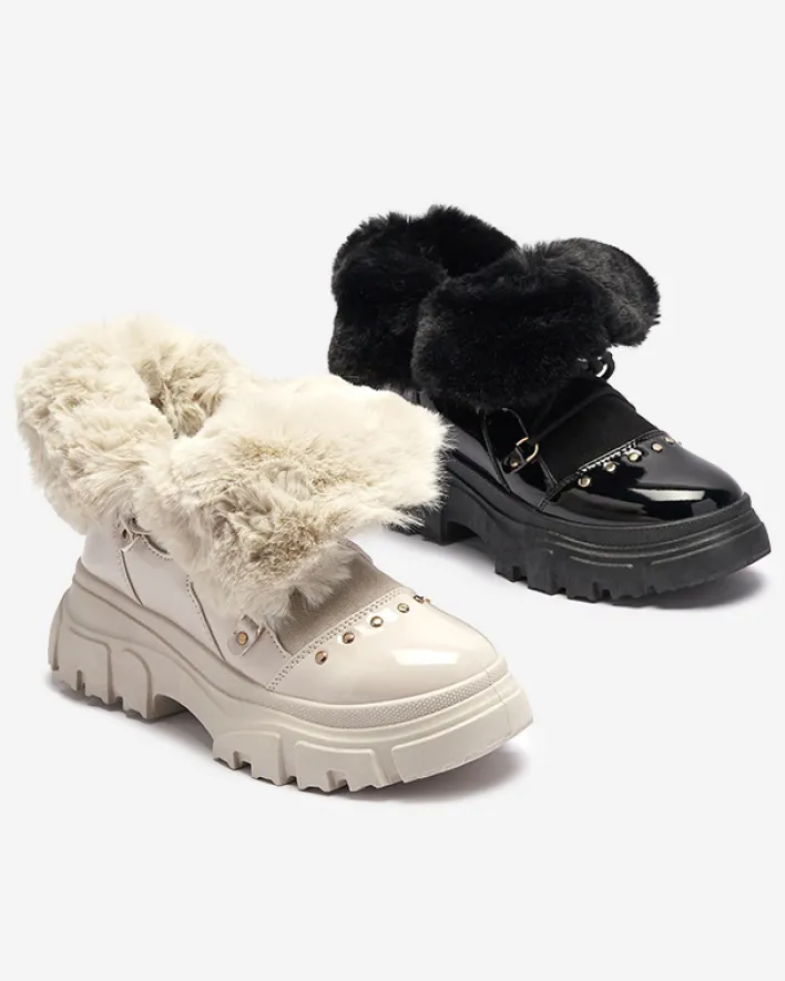 Śniegowce^Royalfashion Beżowe damskie sznurowane buty a'la śniegowce Fentes beżowy