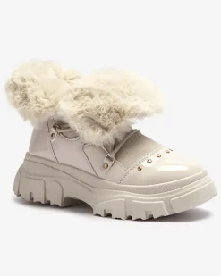 Śniegowce^Royalfashion Beżowe damskie sznurowane buty a'la śniegowce Fentes beżowy