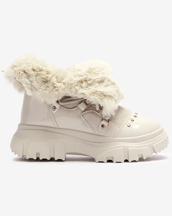 Śniegowce^Royalfashion Beżowe damskie sznurowane buty a'la śniegowce Fentes beżowy