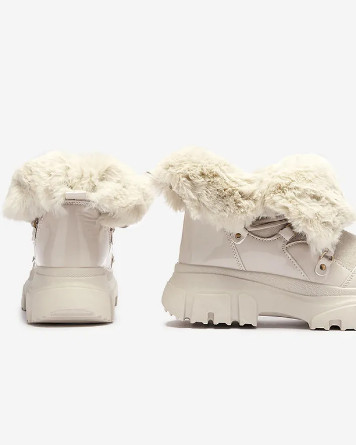 Śniegowce^Royalfashion Beżowe damskie sznurowane buty a'la śniegowce Fentes beżowy