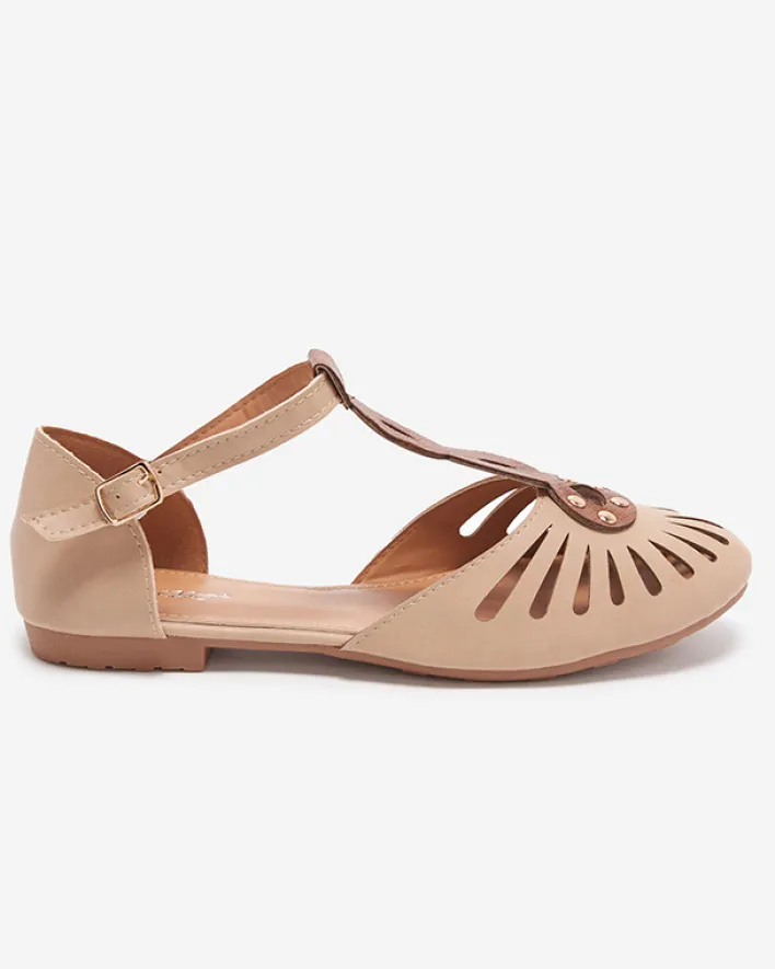 Baleriny Klasyczne^Royalfashion Beżowe damskie baleriny ażurowe z wycięciem po bokach Erraf beżowy