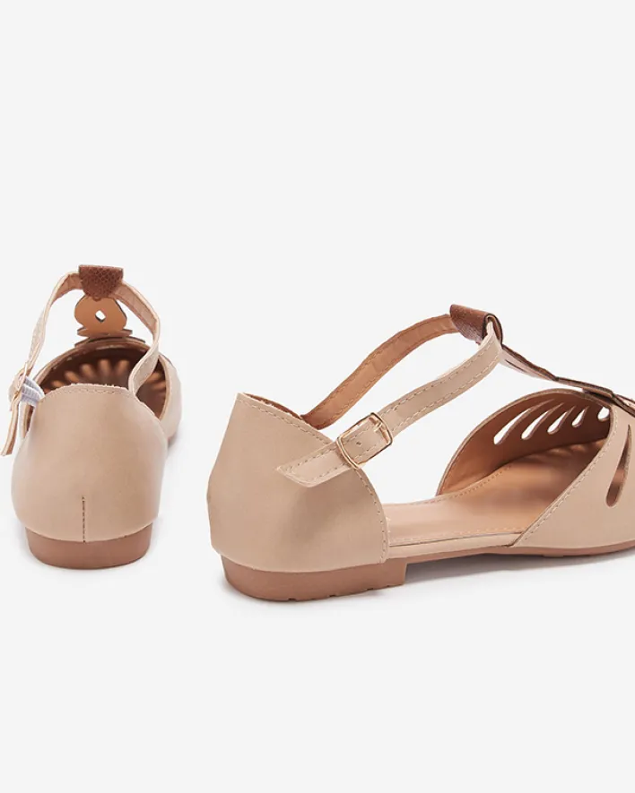 Baleriny Klasyczne^Royalfashion Beżowe damskie baleriny ażurowe z wycięciem po bokach Erraf beżowy