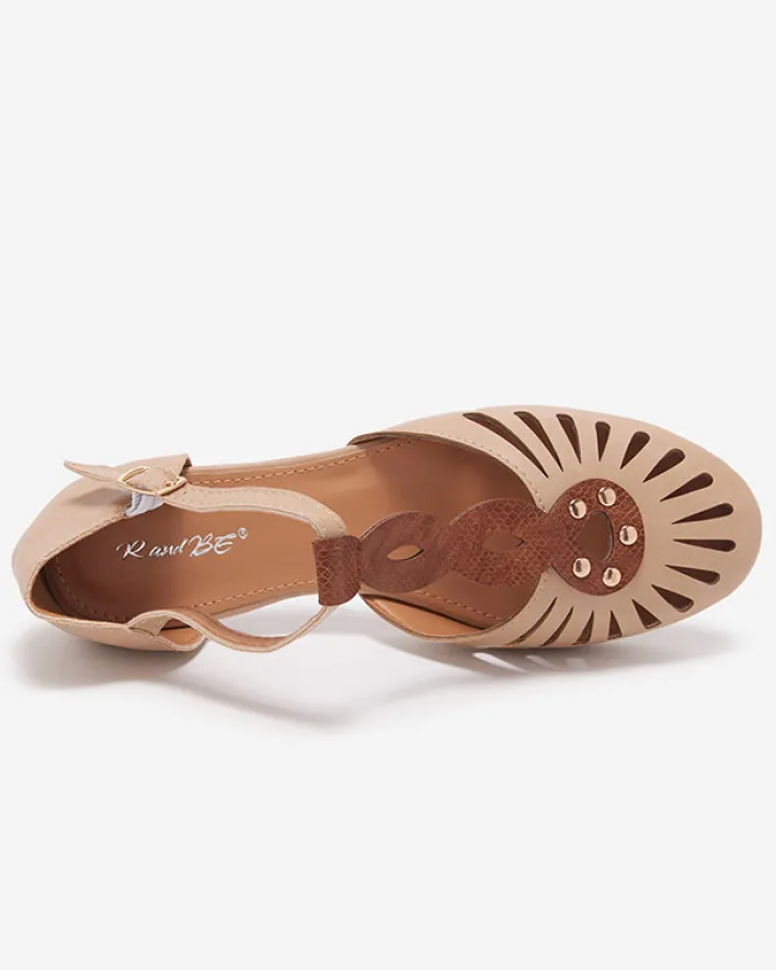 Baleriny Klasyczne^Royalfashion Beżowe damskie baleriny ażurowe z wycięciem po bokach Erraf beżowy