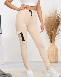 Spodnie Dresowe^Royalfashion Beżowe damskie bawełniane spodnie dresowe beżowy