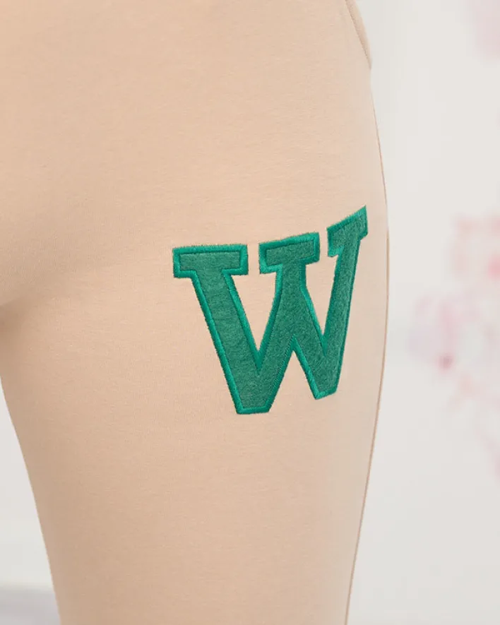 Spodnie Dresowe^Royalfashion Beżowe damskie spodnie dresowe z kolorową naszywką beżowy