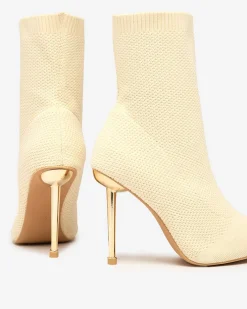 Szpilki|Botki Bez Ocieplenia^Royalfashion Beżowe damskie tkaninowe botki Mofissi beżowy