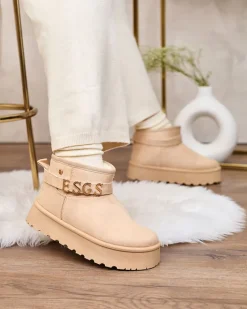 Śniegowce^Royalfashion Beżowe damskie buty a'la śniegowce z ozdobą Esgala beżowy