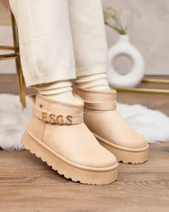 Śniegowce^Royalfashion Beżowe damskie buty a'la śniegowce z ozdobą Esgala beżowy