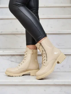 Workery|Botki Z Delikatnym Ociepleniem^Royalfashion Beżowe eko skórzane damskie botki workery Seddaga beżowy