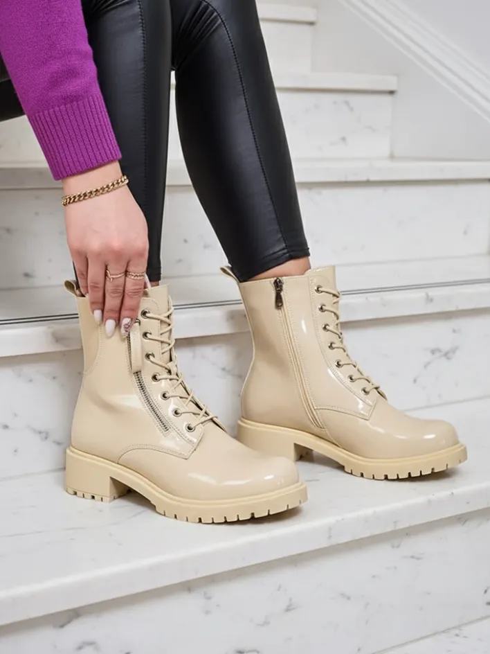 Workery|Botki Z Delikatnym Ociepleniem^Royalfashion Beżowe eko skórzane damskie botki workery Seddaga beżowy