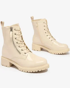 Workery|Botki Z Delikatnym Ociepleniem^Royalfashion Beżowe eko skórzane damskie botki workery Seddaga beżowy