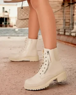 Workery|Botki Z Delikatnym Ociepleniem^Royalfashion Beżowe eko skórzane damskie botki workery Gaddaxa beżowy