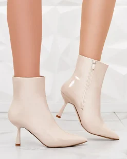 Szpilki|Botki Bez Ocieplenia^Royalfashion Beżowe lakierowane damskie botki na szpilce Elegant Classy beżowy