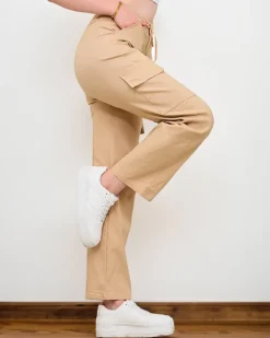 Spodnie Cargo^Royalfashion Beżowe szerokie damskie spodnie typu cargo beżowy