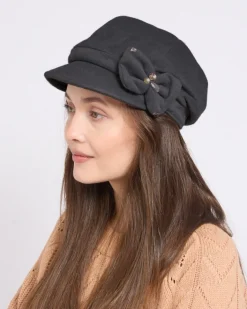 Czapki I Kapelusze^Royalfashion Beret damski z kokardką Ciemnoszary