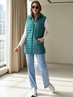 Kurtki / Marynarki / Płaszcze^Royalfashion Bezrękawnik damski z odpinanym kapturem zielony