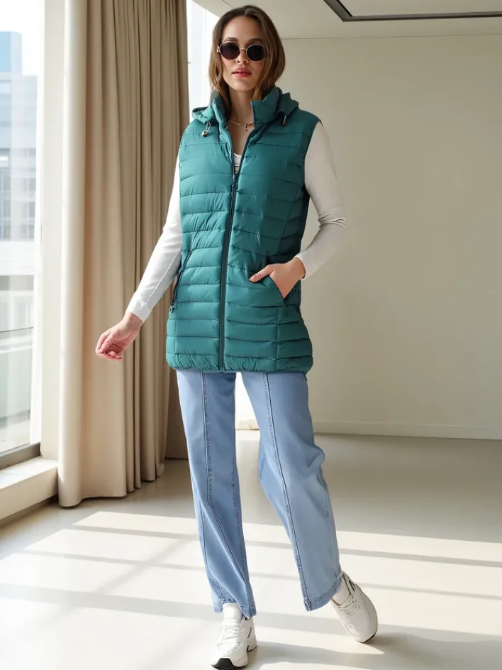 Kurtki / Marynarki / Płaszcze^Royalfashion Bezrękawnik damski z odpinanym kapturem zielony