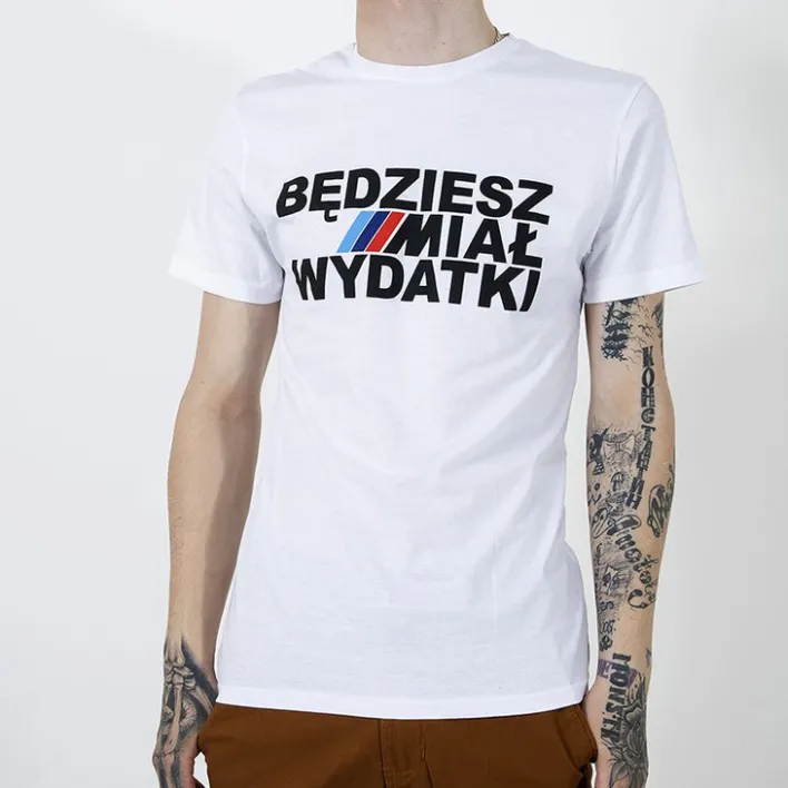 Bluzki^Royalfashion Biała bawełniana koszulka męska z printem biały