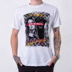 Bluzki^Royalfashion Biała bawełniana koszulka męska z printem biały