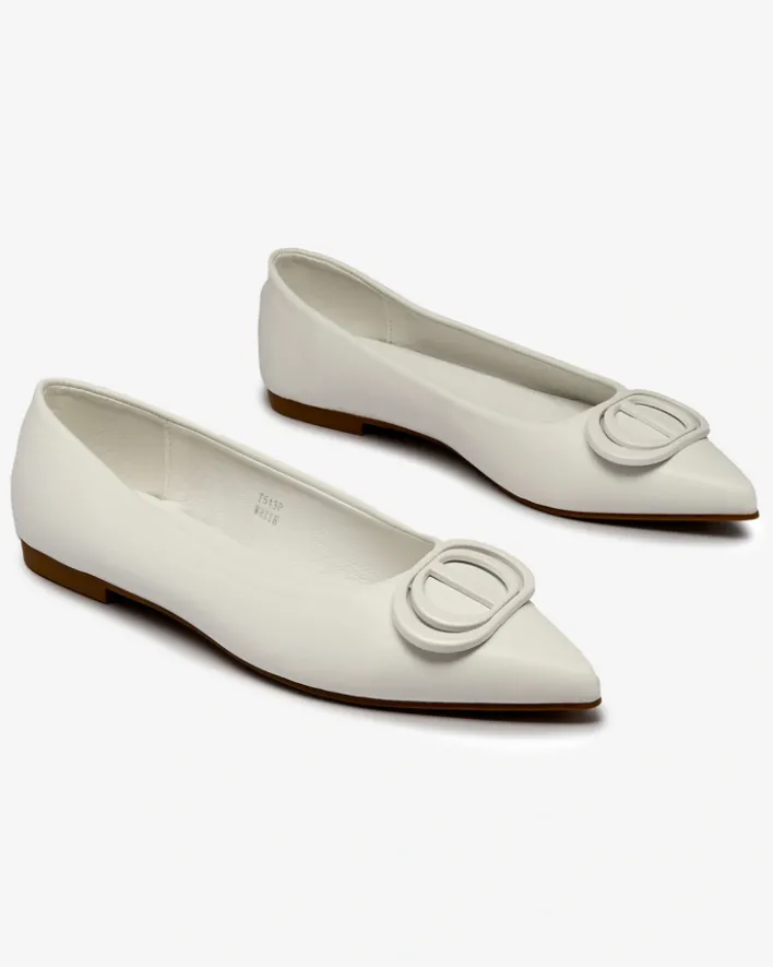 Baleriny Klasyczne^Royalfashion Białe baleriny damskie w szpic z ozdobą na nosku Manixy biały