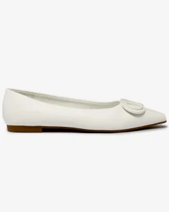Baleriny Klasyczne^Royalfashion Białe baleriny damskie w szpic z ozdobą na nosku Manixy biały
