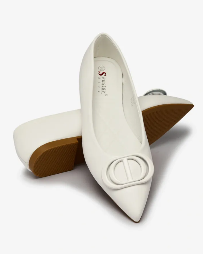 Baleriny Klasyczne^Royalfashion Białe baleriny damskie w szpic z ozdobą na nosku Manixy biały