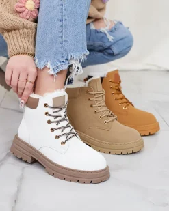 Trapery|Botki Z Delikatnym Ociepleniem^Royalfashion Białe damskie ocieplane botki typu trapery Radoras biały