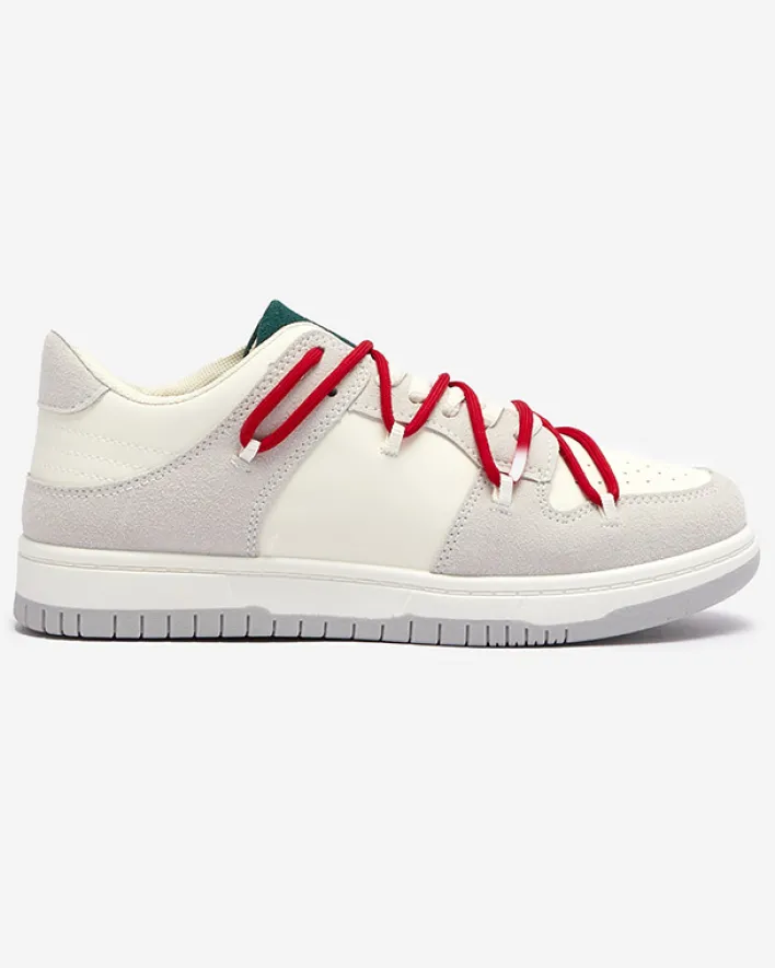 Sneakersy^Royalfashion Biało - szare sportowe sneakersy damskie z mi sznurówkami Olierinc czerwony