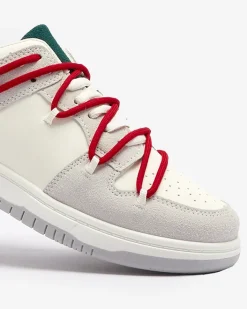 Sneakersy^Royalfashion Biało - szare sportowe sneakersy damskie z mi sznurówkami Olierinc czerwony