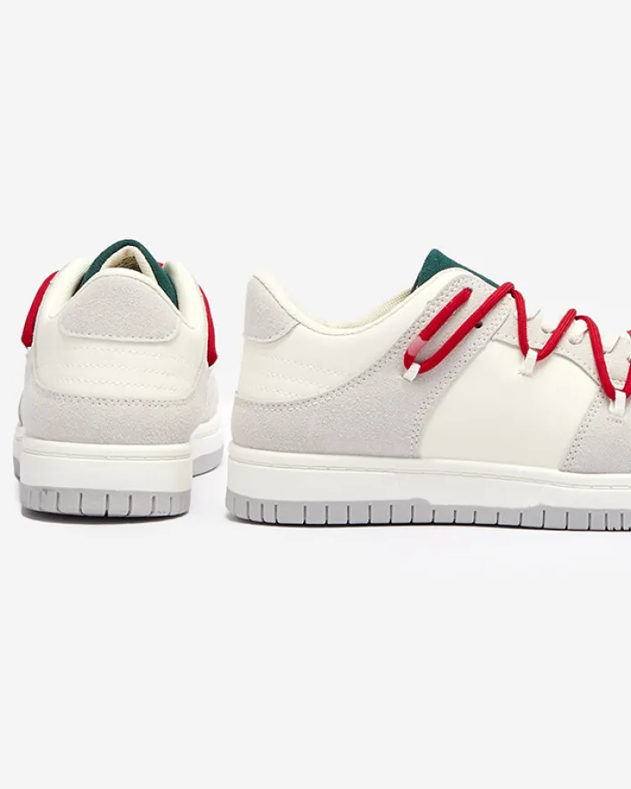 Sneakersy^Royalfashion Biało - szare sportowe sneakersy damskie z mi sznurówkami Olierinc czerwony