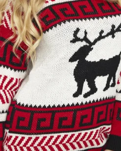 Sukienki Krótkie|Swetry^Royalfashion Biało-czerwona damska sukienka w swetrowym stylu biały