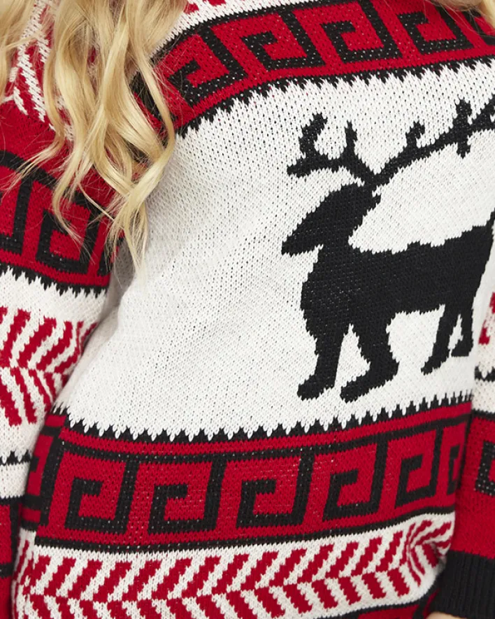 Sukienki Krótkie|Swetry^Royalfashion Biało-czerwona damska sukienka w swetrowym stylu biały