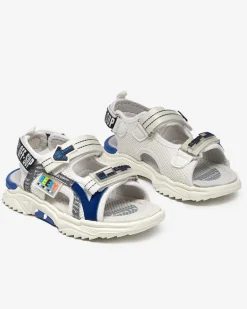 Chłopięce^Royalfashion Biało-granatowe dziecięce sandałki zapinane ma rzepy Ceteris biały