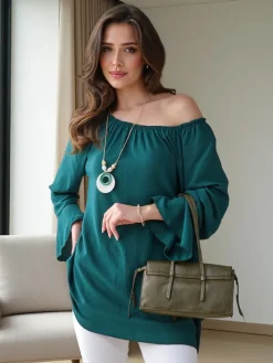 Bluzki / Koszule / Koszulki^Royalfashion Bluzka damska a'la hiszpanka z falbankami zielony