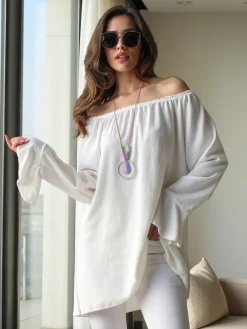 Bluzki / Koszule / Koszulki^Royalfashion Bluzka damska a'la hiszpanka z falbankami kobaltowy