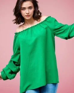 Bluzki / Koszule / Koszulki^Royalfashion Bluzka damska a'la hiszpanka z falbankami zielony