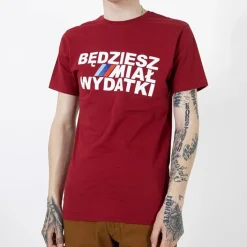 Bluzki^Royalfashion Bordowa bawełniana koszulka męska z printem Bordowy