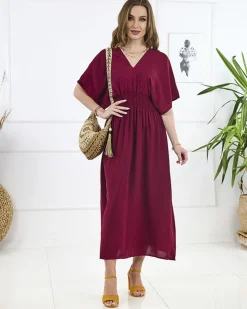 Sukienki Długie|Plus Size^Royalfashion Bordowa damska sukienka midi Bordowy