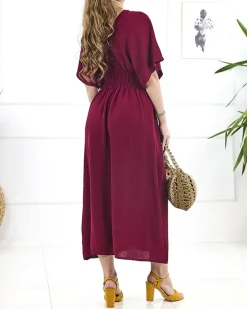 Sukienki Długie|Plus Size^Royalfashion Bordowa damska sukienka midi Bordowy