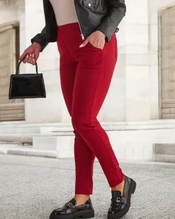 Legginsy / Tregginsy|Plus Size^Royalfashion Bordowe damskie ocieplane spodnie typu tregginsy PLUS SIZE czerwony